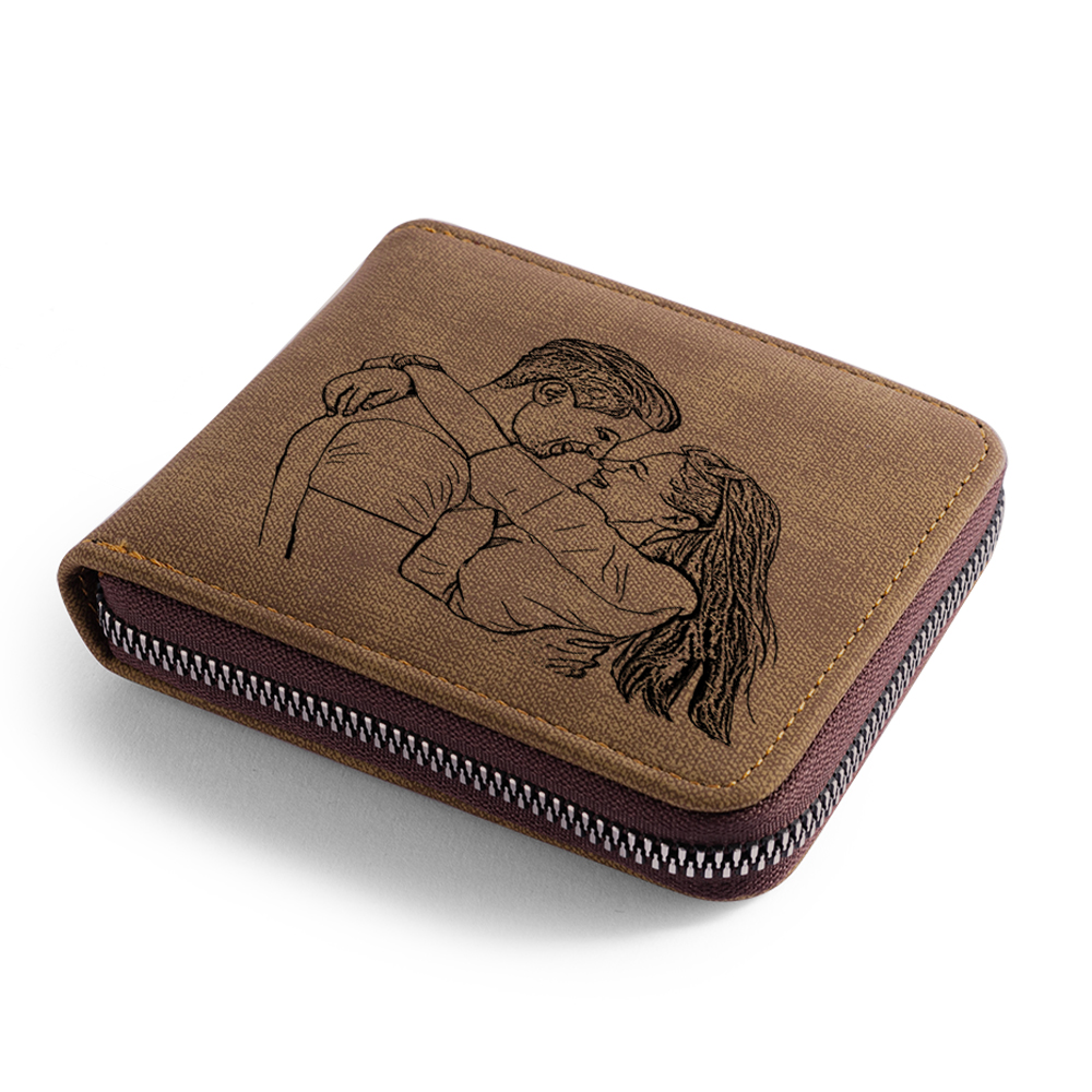Personalised Leather Wallet Engraved Photo Short Purse Gifts For Men-Jessemade AU