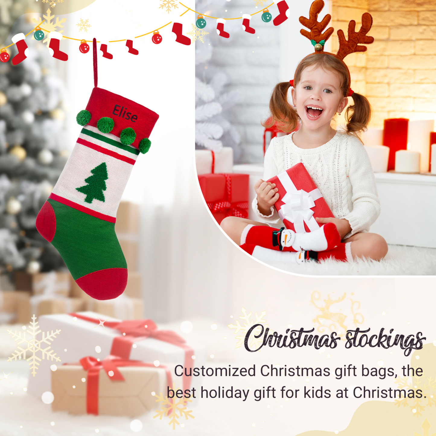 Personalised Christmas Stocking Ornament Custom 1 Name Christmas Gift Bags Gifts for Family Friends-Jessemade AU