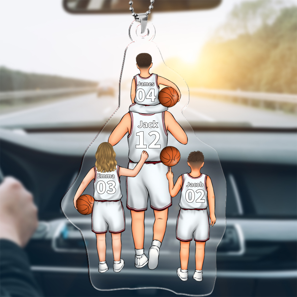 Personalised Basketball Family Hanging Ornament Custom 2–5 Names & Jersey Number Keychain Acrylic Pendant Father's Day Gift