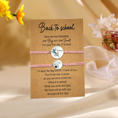 2 Pcs Bracelet Set Personalised Names & Birth Flowers Adjustable Bracelets with Message Card Back to School Gifts for Daughters-Jessemade AU