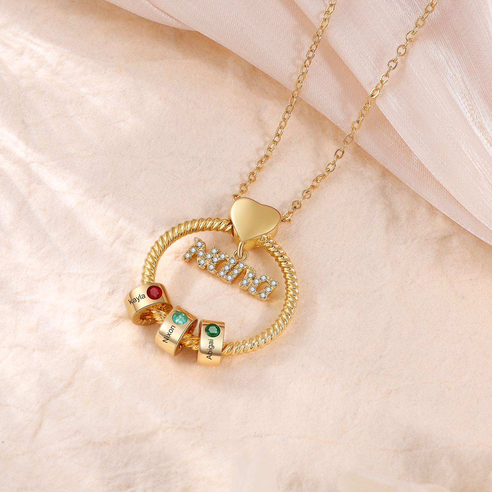 3 Names - Personalised Nana Necklace Custom Names & Birthstones Circle Pendant Necklace Gift for Grandma Nana-Jessemade AU