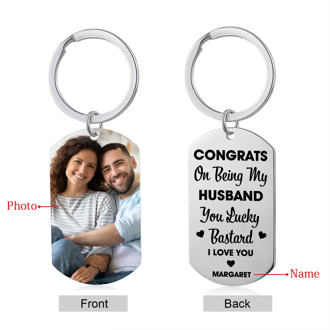 Congrats On Being My Husband - Personalised Couple Keychain Custom Name & Photo Keyring-Jessemade AU