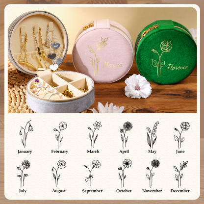 Personalised Name Jewelry Storage Box Custom Birth Flower Travel Jewelry Box Circle Box Gifts for Her-Jessemade AU