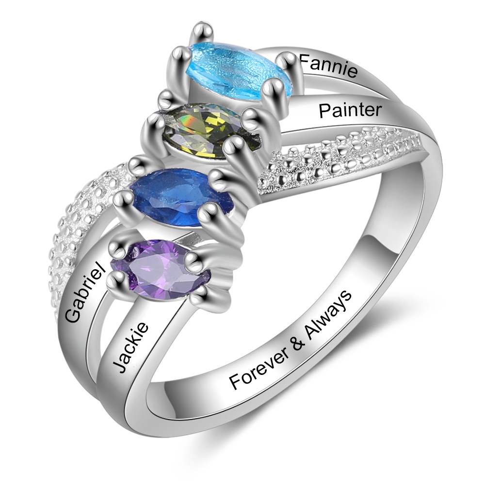 Mother's Day Family Ring Personalised 4 Birthstones Ring With Names Gifts for Her-Jessemade AU