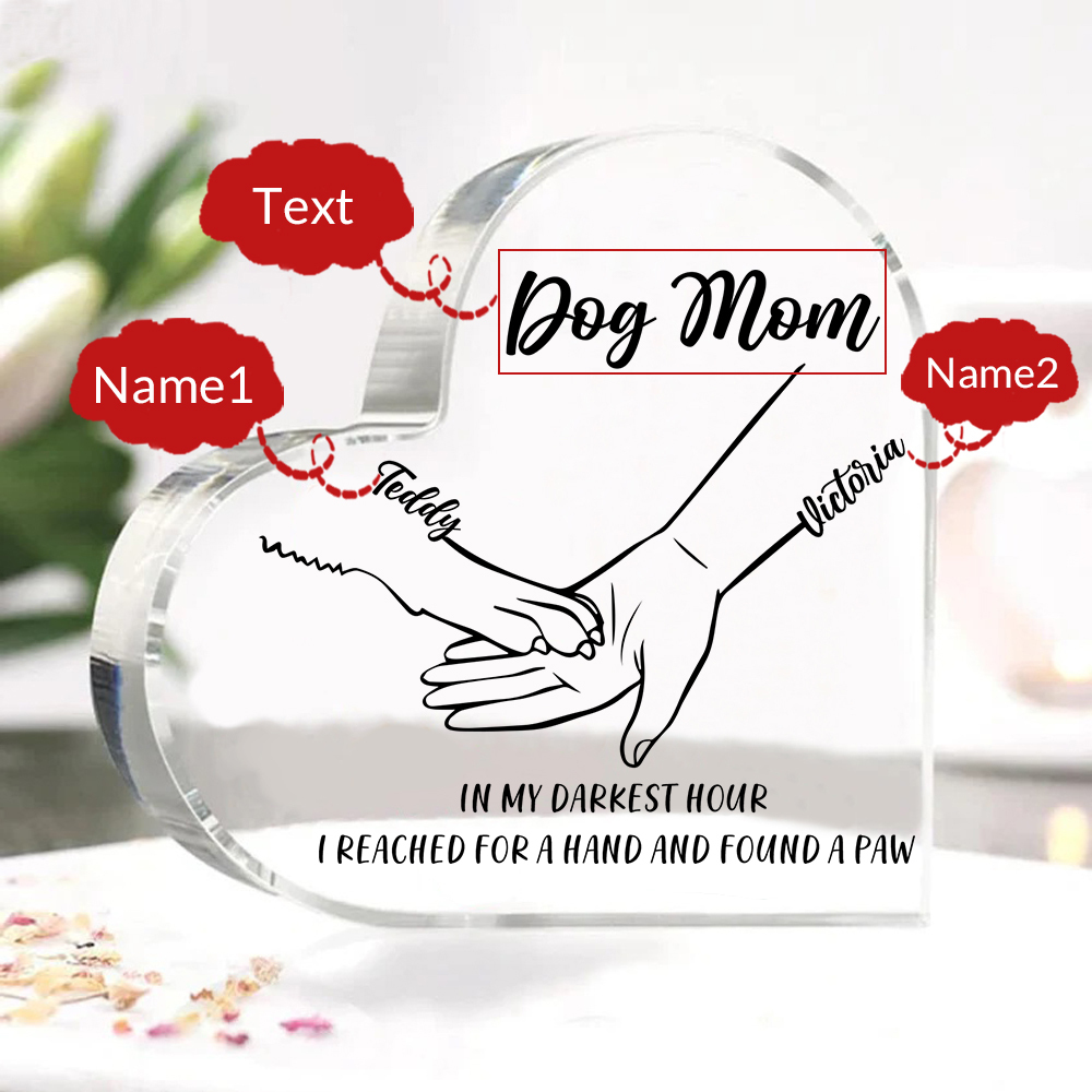 Personalised Acrylic Heart Keepsake Custom 2 Names & Text Dog/Cat Paw Ornaments Gifts for Mother/Father/Pet Lovers-Jessemade AU