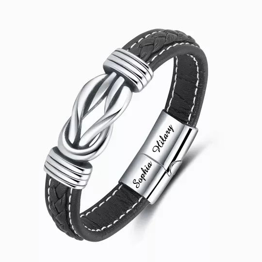 To My Man Custom 2 names Love You Forever Leather Knot Linked Bracelet-Jessemade AU
