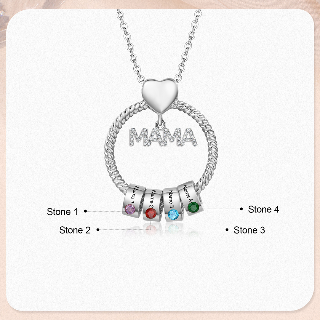 4 Names - Personalised Mama Circle Pendant Necklace Custom Names & Birthstones Necklace Mother's Day Gifts-Jessemade AU
