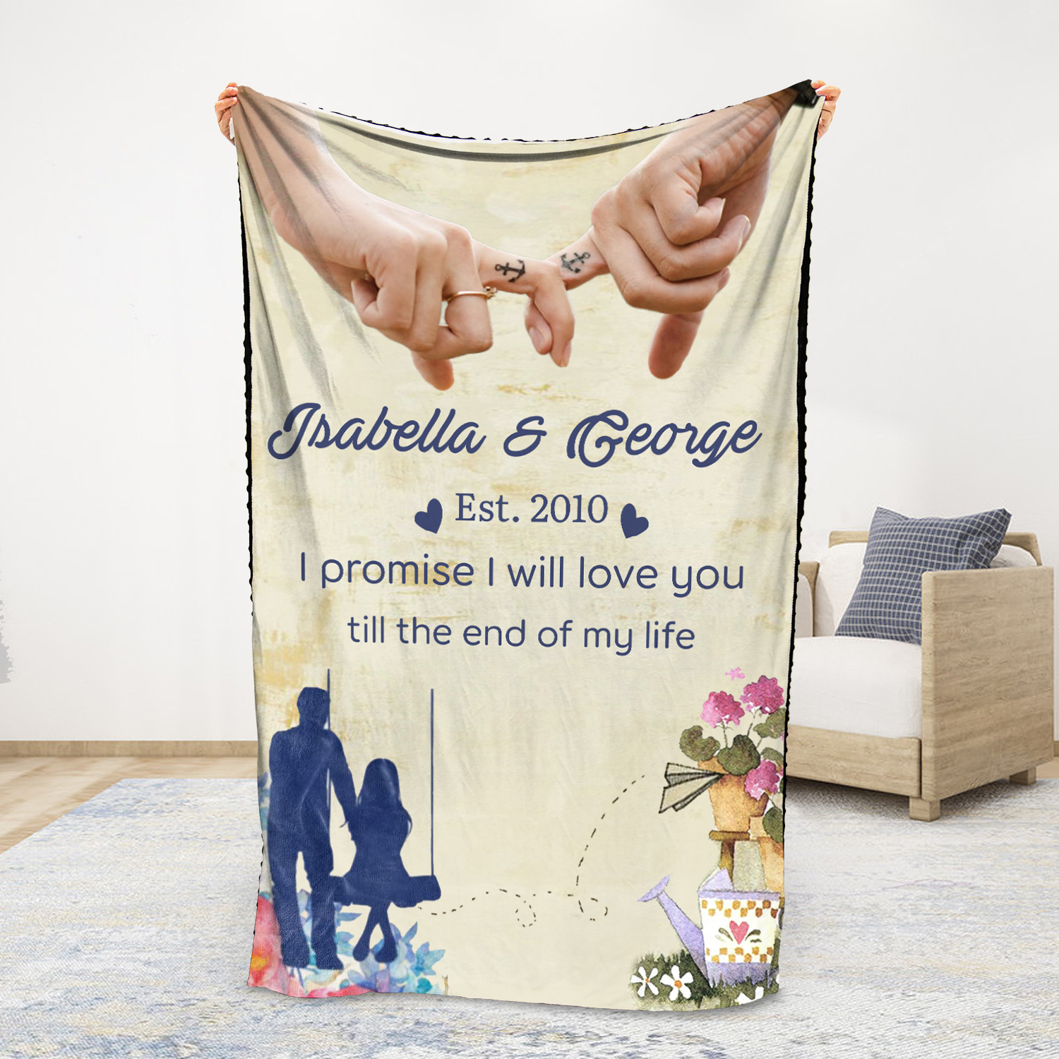Personalised Couple Blanket Finger Gesture Promise Blanket-Jessemade AU