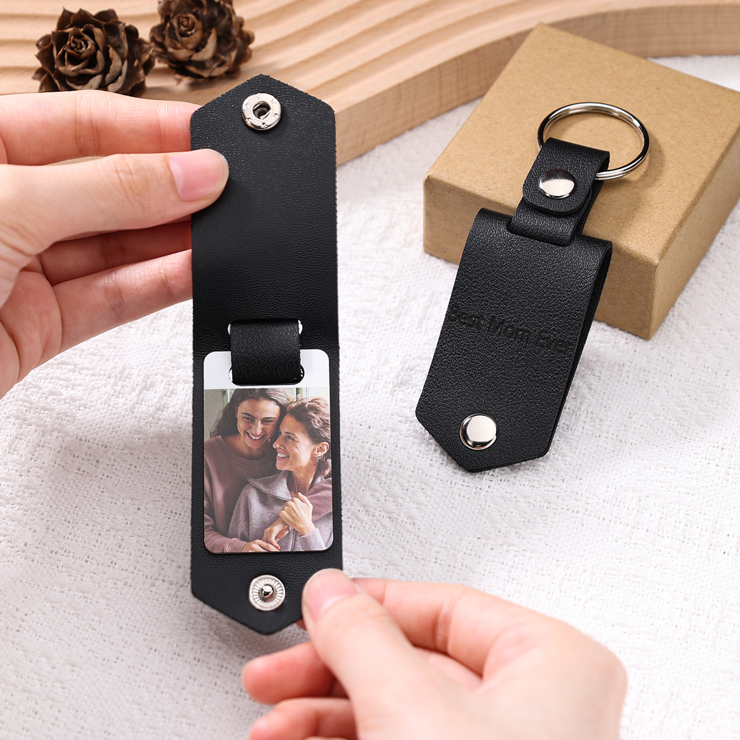 Personalised Photo Keychain Custom Text Leather Keyring Couple Keychain Gifts for Him/her-Jessemade AU