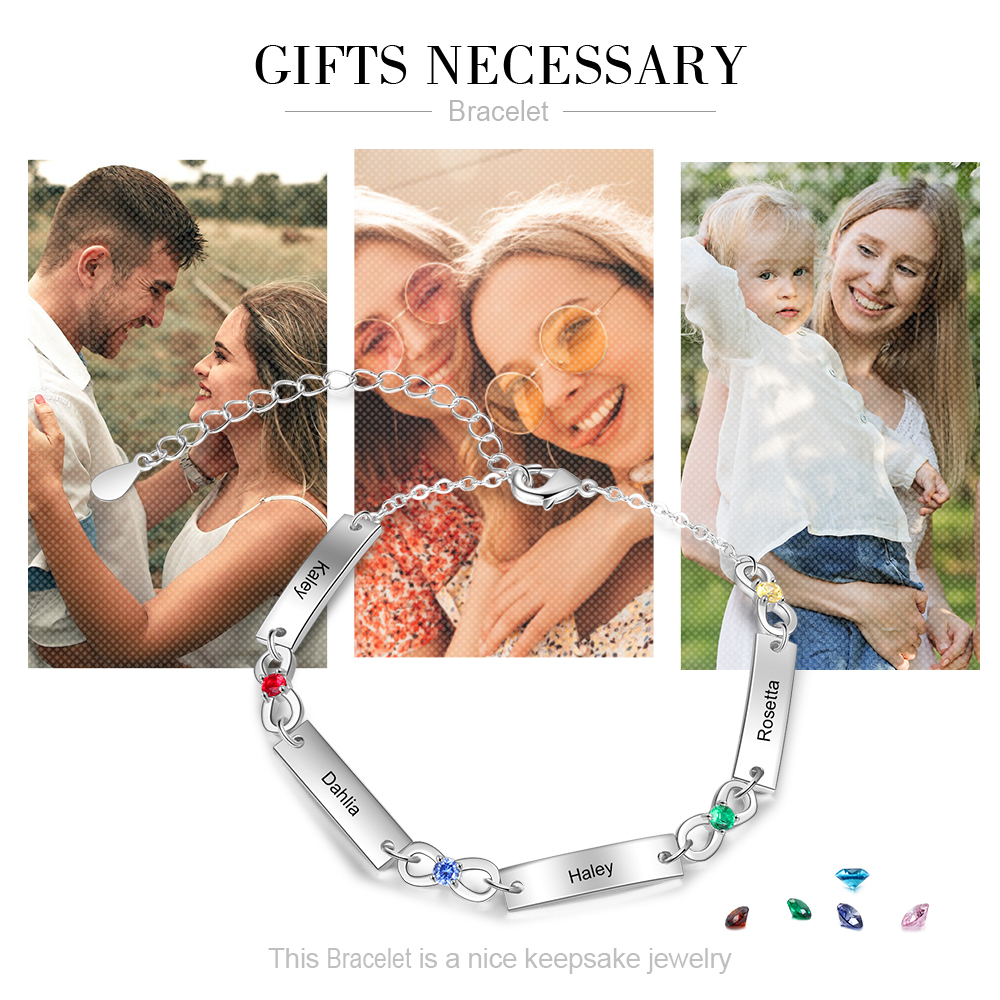 Custom Infinity Bracelet with Birthstones Engraved 4 Names Gifts for Mom-Jessemade AU