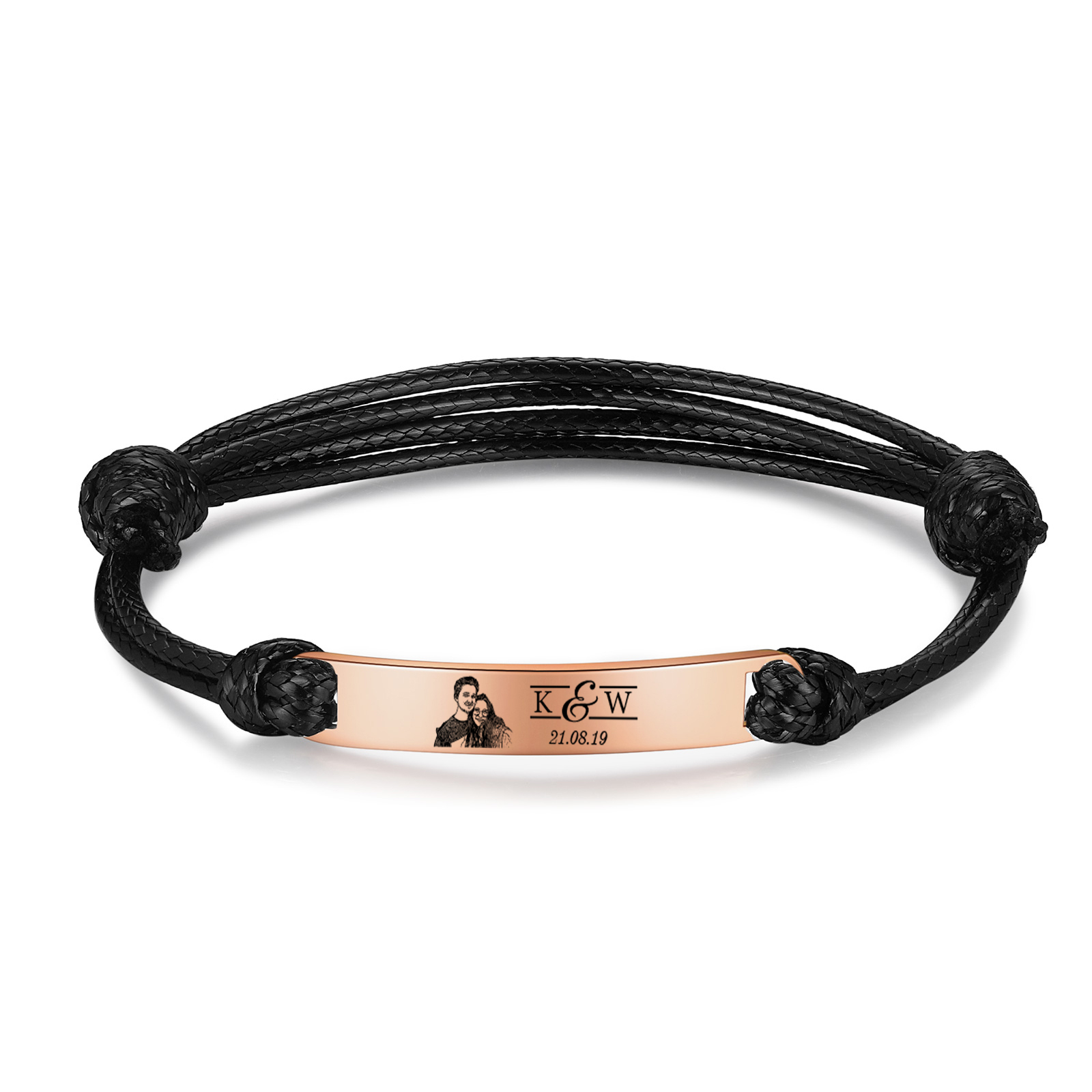 Personalised Couple Photo Bracelet Custom 2 Letters & Date Bracelet Adjustable Gifts for Him/Her-Jessemade AU