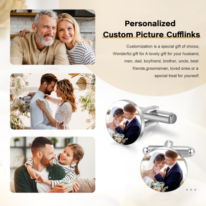 Personalised Men's Cufflinks Custom 2 Photos Circle Metal Cufflinks Wedding Gift for Him-Jessemade AU