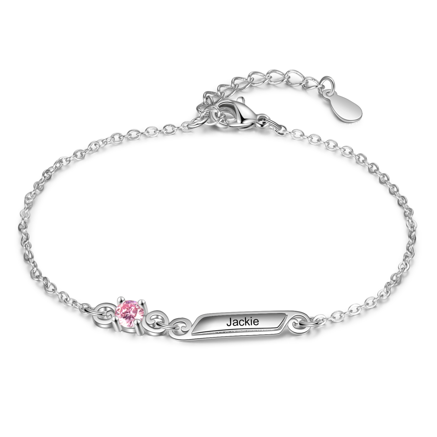 Personalised Family Name Bracelet With 1 Birthstones Engraved Names Gift For Her-Jessemade AU