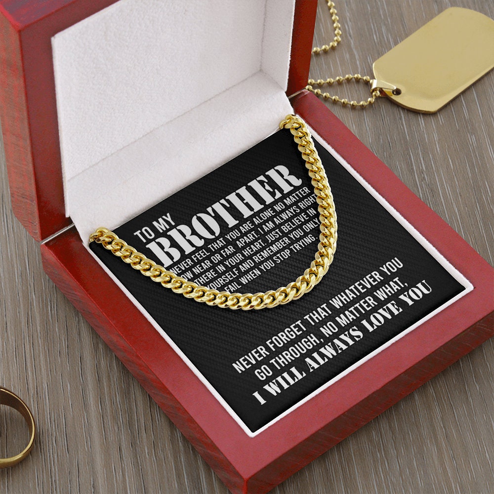 To My Brother Cuban Link Chain Necklace Stainless Steel Necklace Gift Set "I Will Always Love You" Gift for Brother-Jessemade AU