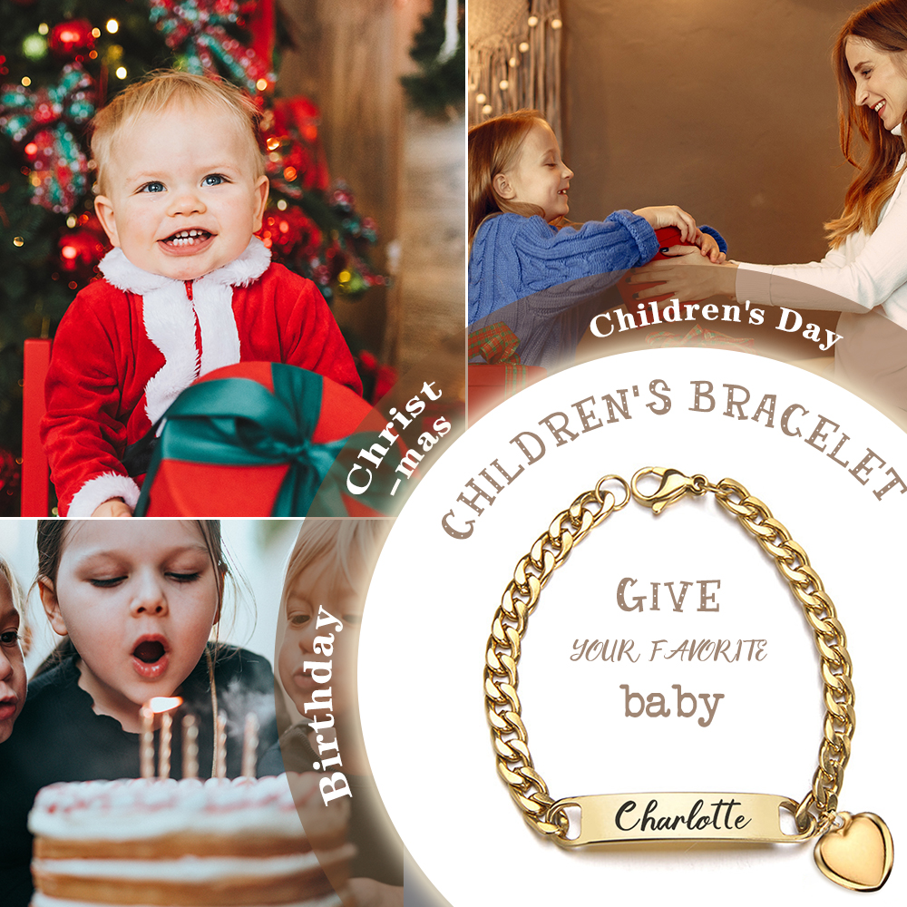 Personalised Name Bracelet Heart Charm Bracelet Customised Baby Gift-Jessemade AU