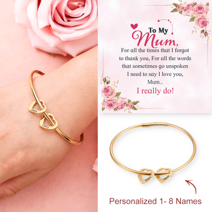 Love Bracelet with 2 Heart Pendant Engraved Bangle Bracelet Gift for Mother-Jessemade AU