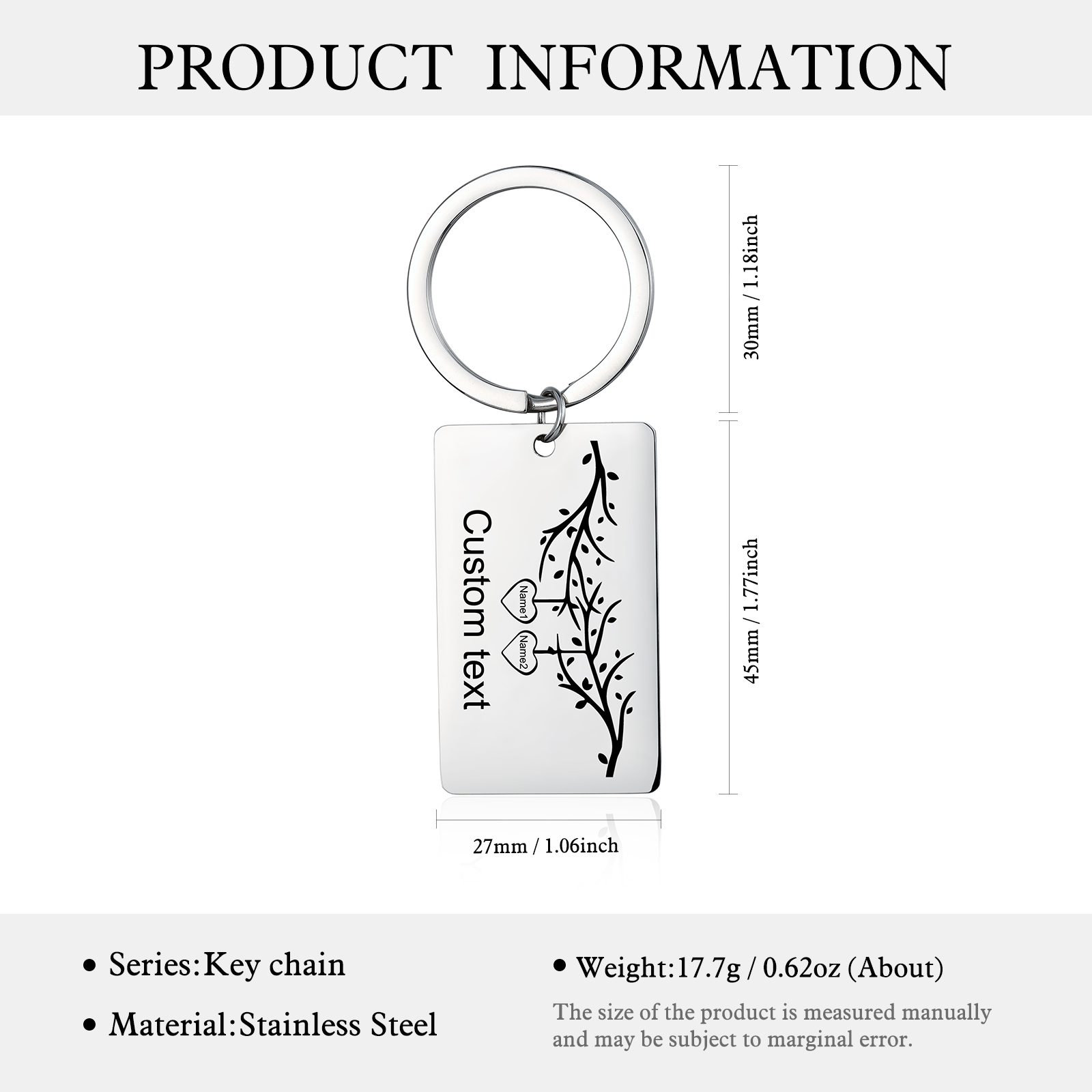 Custom Family Tree Keychain with 2 Names Personalised Dog Tag keyring-Jessemade AU