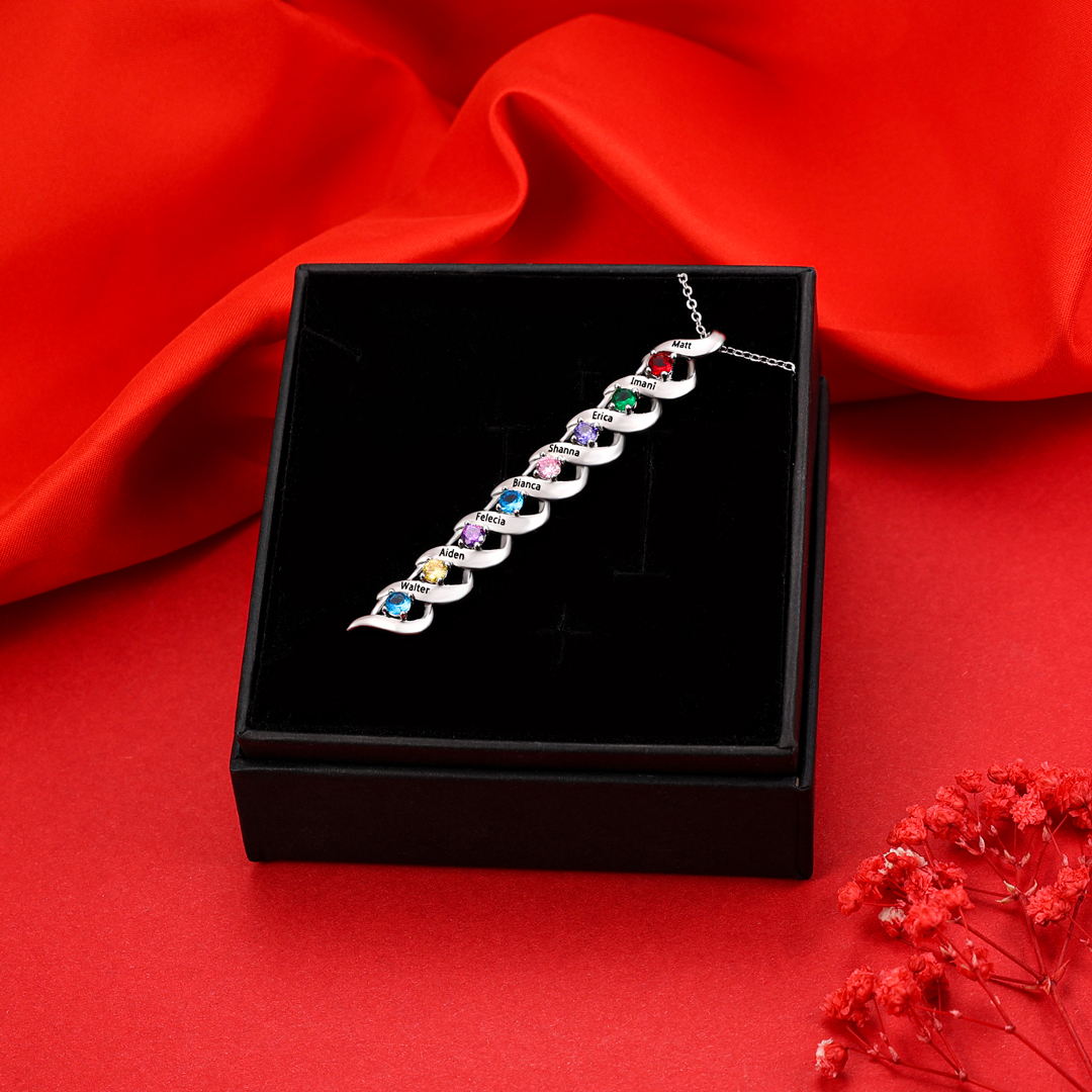 Customised Necklace Cascading Pendant with 8 Birthstones Engraving 8 Names Gifts for Her-Jessemade AU