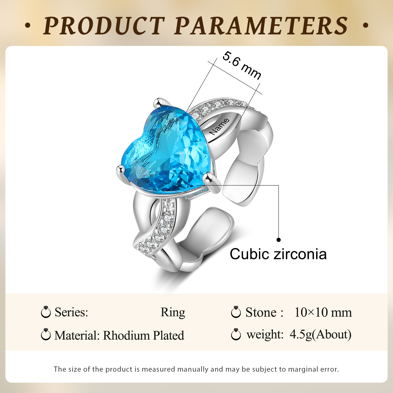 Personalised Heart Birthstone Ring Customised Name Open Ring Gift for Women Girls-Jessemade AU