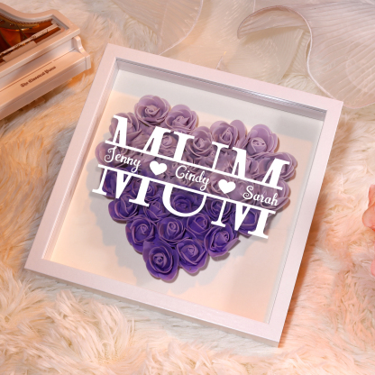 Personalised Flower Shadow Box Custom Name & Text Heart Rose Frame Decorations Mother's Day Gift for Her-Jessemade AU