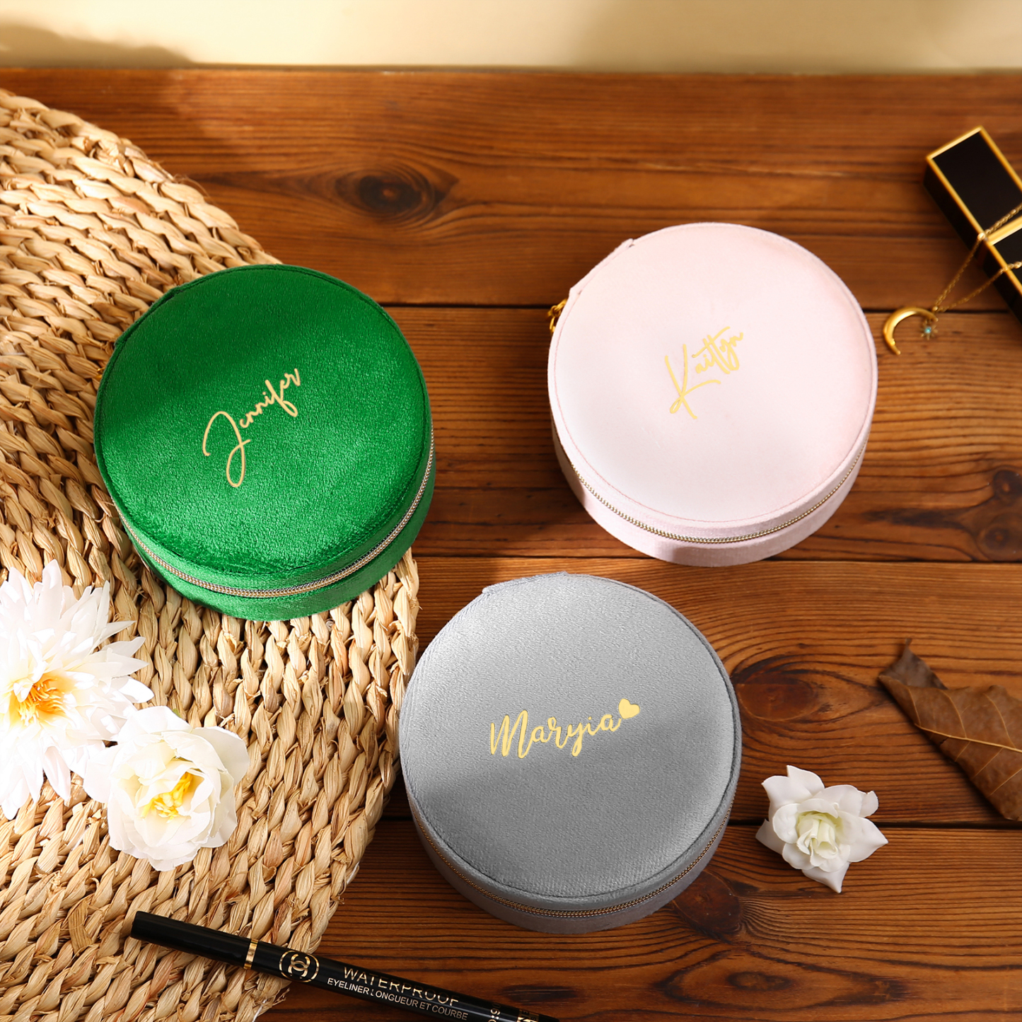 Personalised Name Jewelry Storage Box Custom Travel Jewelry Box Circle Box Gifts for Ladies Girls-Jessemade AU