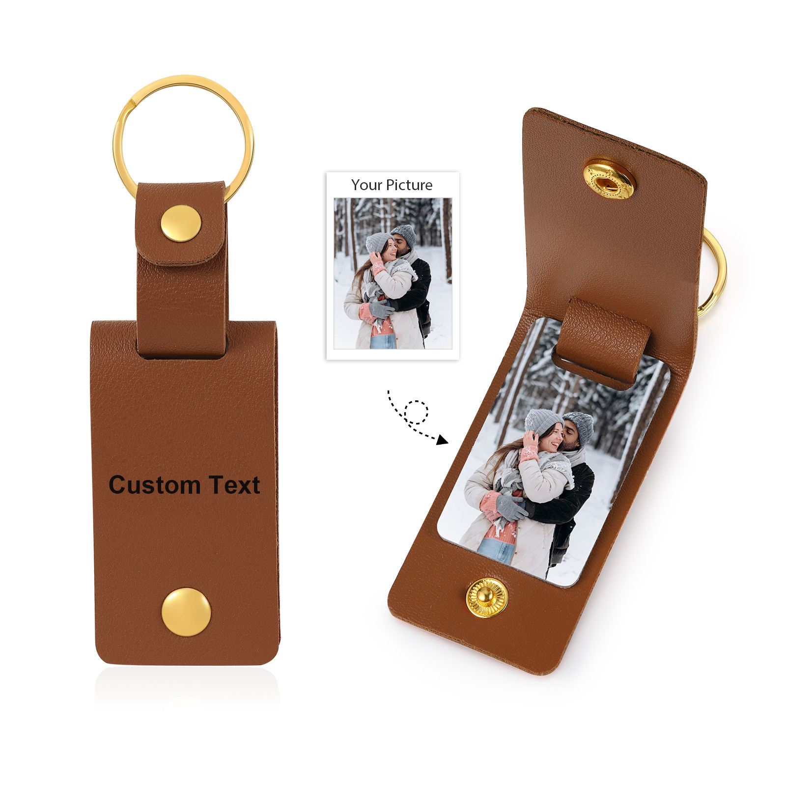 Personalised Photo Keychain Customised with Text Leather Keyring Couple Keychain Gift for Him/her-Jessemade AU