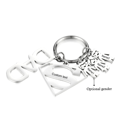 Father's Day Gift Personalised 3 Kids Charms Keychain with Superman Sign-Jessemade AU