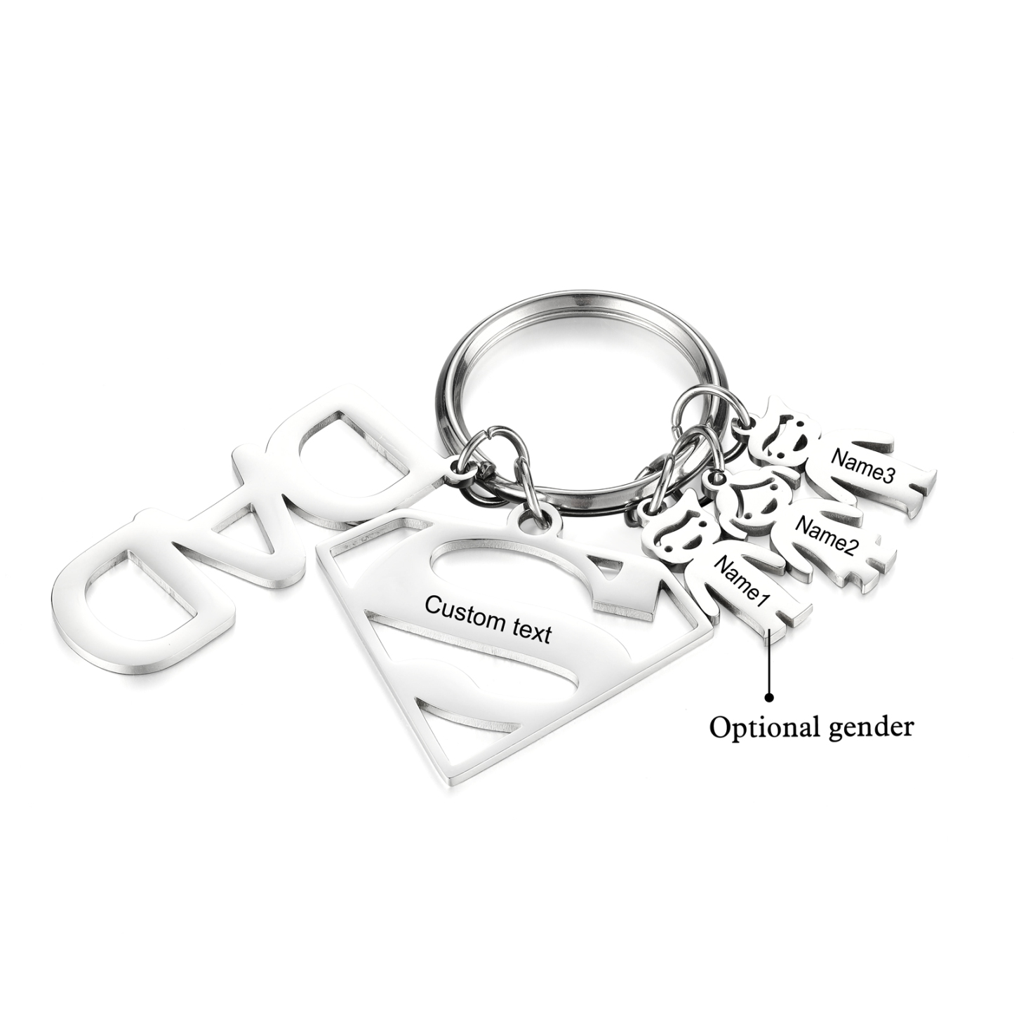 Personalised 3 Kid Charm Keychain with Superman Sign Keyring for Dad-Jessemade AU