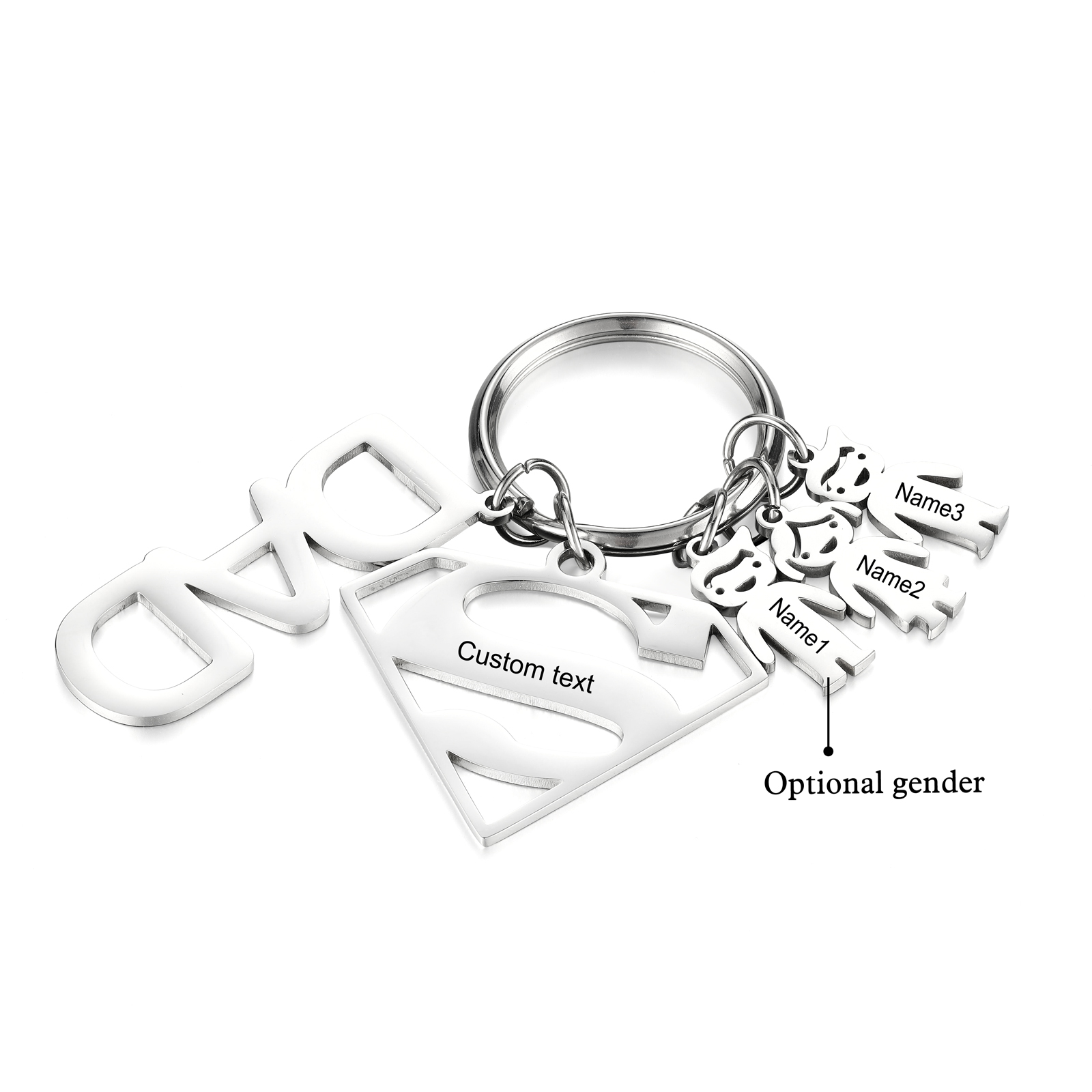Personalised 3 Kid Charm Keychain with Superman Sign Keyring for Dad-Jessemade AU