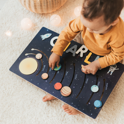 Wooden Slideable Planet Name Puzzles Personalised Space Educational Toys for Toddlers-Jessemade AU