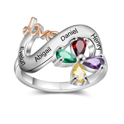 Personalised Butterfly Ring Custom 4 Birthstones Love Ring Gifts For Her-Jessemade AU