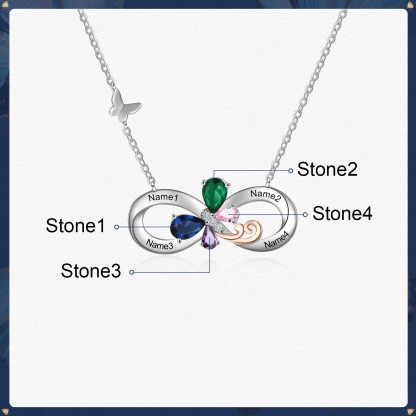 Personalised Infinity Butterfly Necklace With 4 Birthstones Engraved Names Gift For Women-Jessemade AU