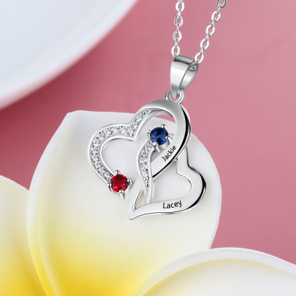 Personalised Heart Necklace With 2 Birthstones Engraved Names Necklace Gift For Women-Jessemade AU
