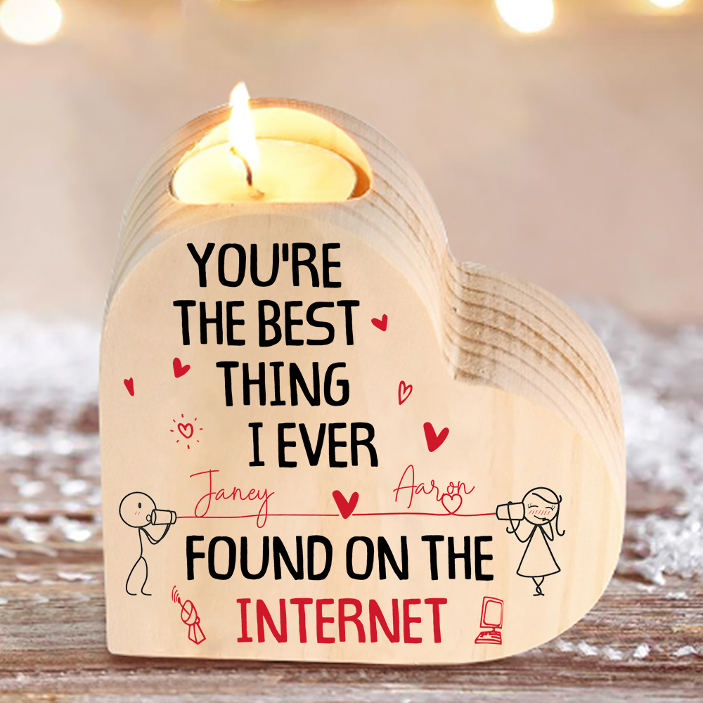 Line Art Couple Candle Holder Custom 2 Names Wooden Candlesticks Valentine's Day Gifts - You're The Best Thing I Ever Found On The Internet-Jessemade AU