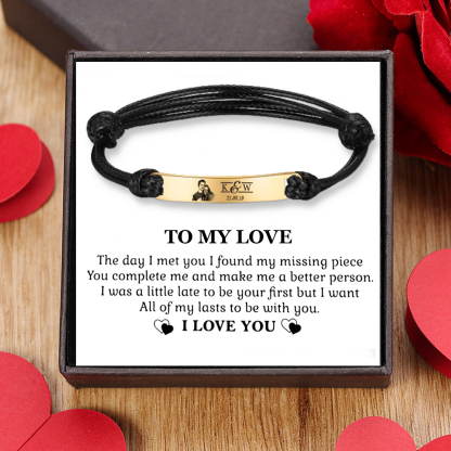 Personalised Couple Photo Bracelet Custom 2 Letters & Date Bracelet Adjustable String-Jessemade AU