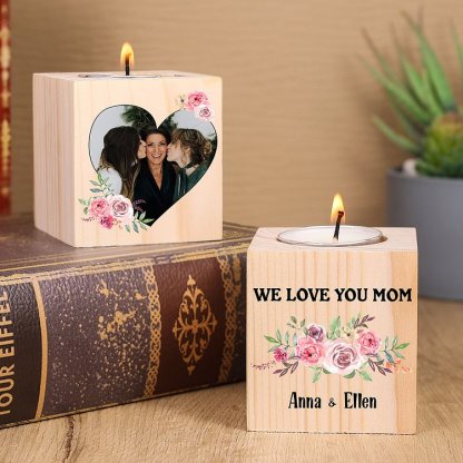 Personalised Photo Block Candle Holder We Love You Mom Wooden Candlesticks-Jessemade AU