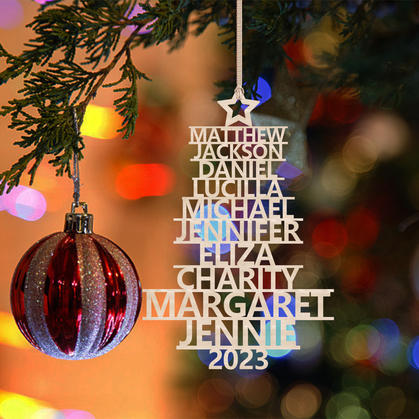 10 Names - Personalised Christmas Tree Ornaments Customised Name Xmas Wooden Decor Gifts for Family Friends-Jessemade AU