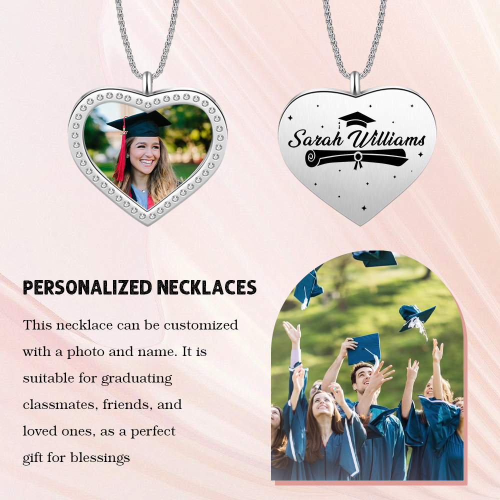 Personalised Graduation Necklace Custom Name & Photo Heart Pendant Necklace Gift for Her-Jessemade AU