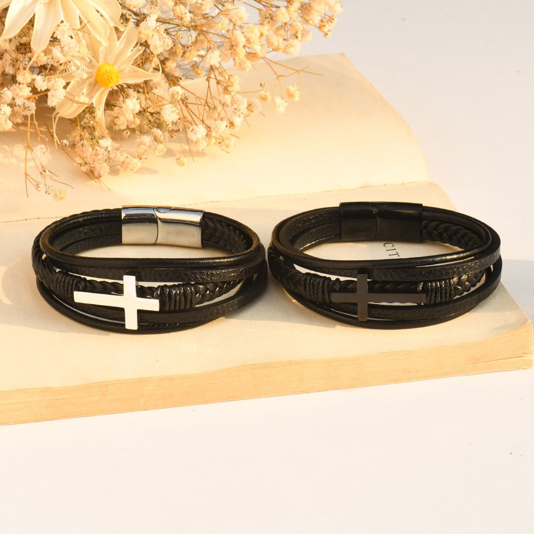 For Son-Cross Braided Leather Bracelet "I'll Always Be With You"