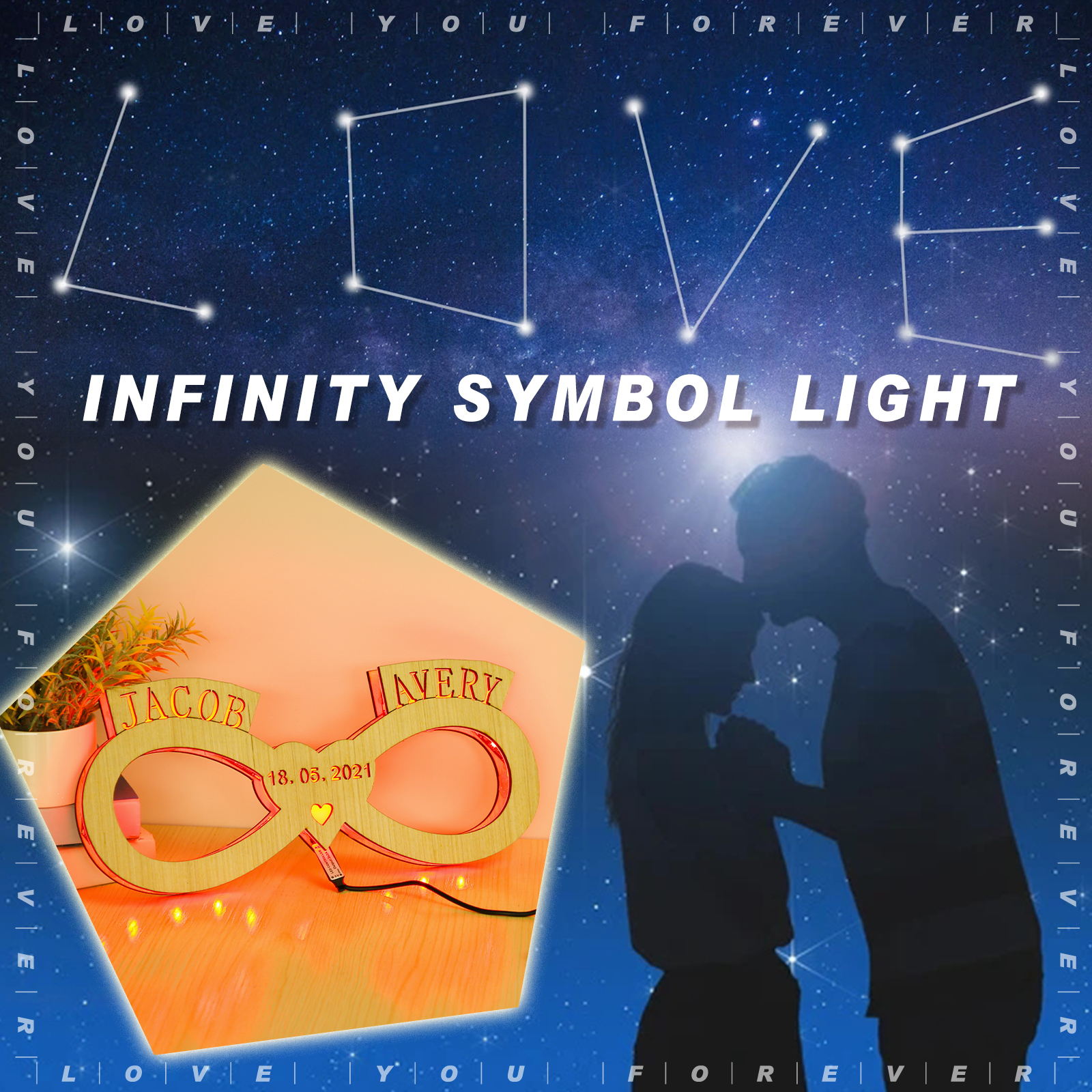 Custom Infinity Name Night Light Engraved Wood Lamp-Jessemade AU