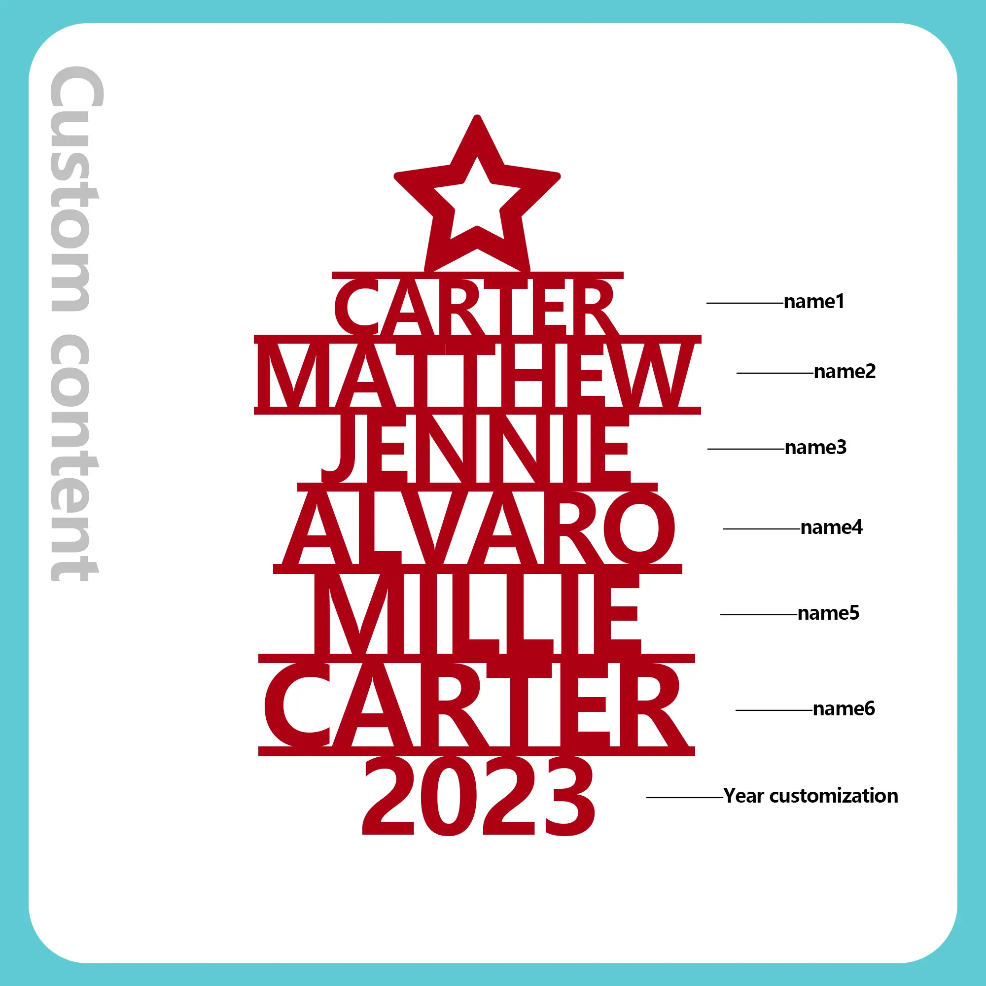 6 Names - Personalised Christmas Tree Ornaments Customised Name Xmas Wooden Decor Gifts for Family Friends-Jessemade AU