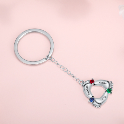 Personalised Baby Feet Keychain With 3 Birthstones Engraved names Keychain Gifts For Mother-Jessemade AU