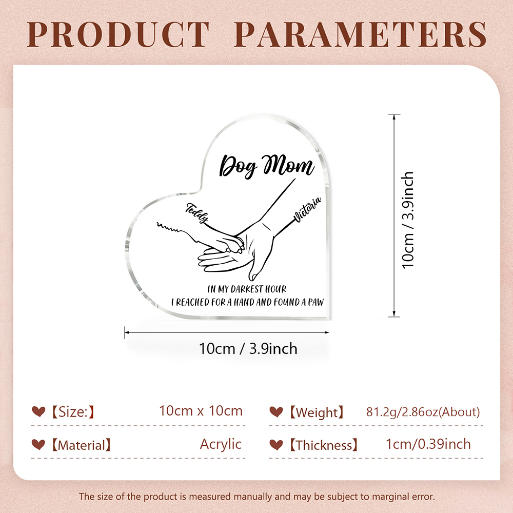 Personalised Acrylic Heart Keepsake Custom 2 Names & Text Dog/Cat Paw Ornaments Gifts for Mother/Father/Pet Lovers-Jessemade AU