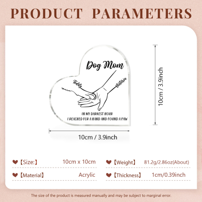 Personalised Acrylic Heart Keepsake Custom 2 Names & Text Dog/Cat Paw Ornaments Gifts for Mother/Father/Pet Lovers-Jessemade AU