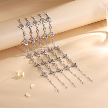 Flowers Bracelet Personalised 3 Birthstones Bracelet Engraved Names Flowers Charm Gifts For Her-Jessemade AU