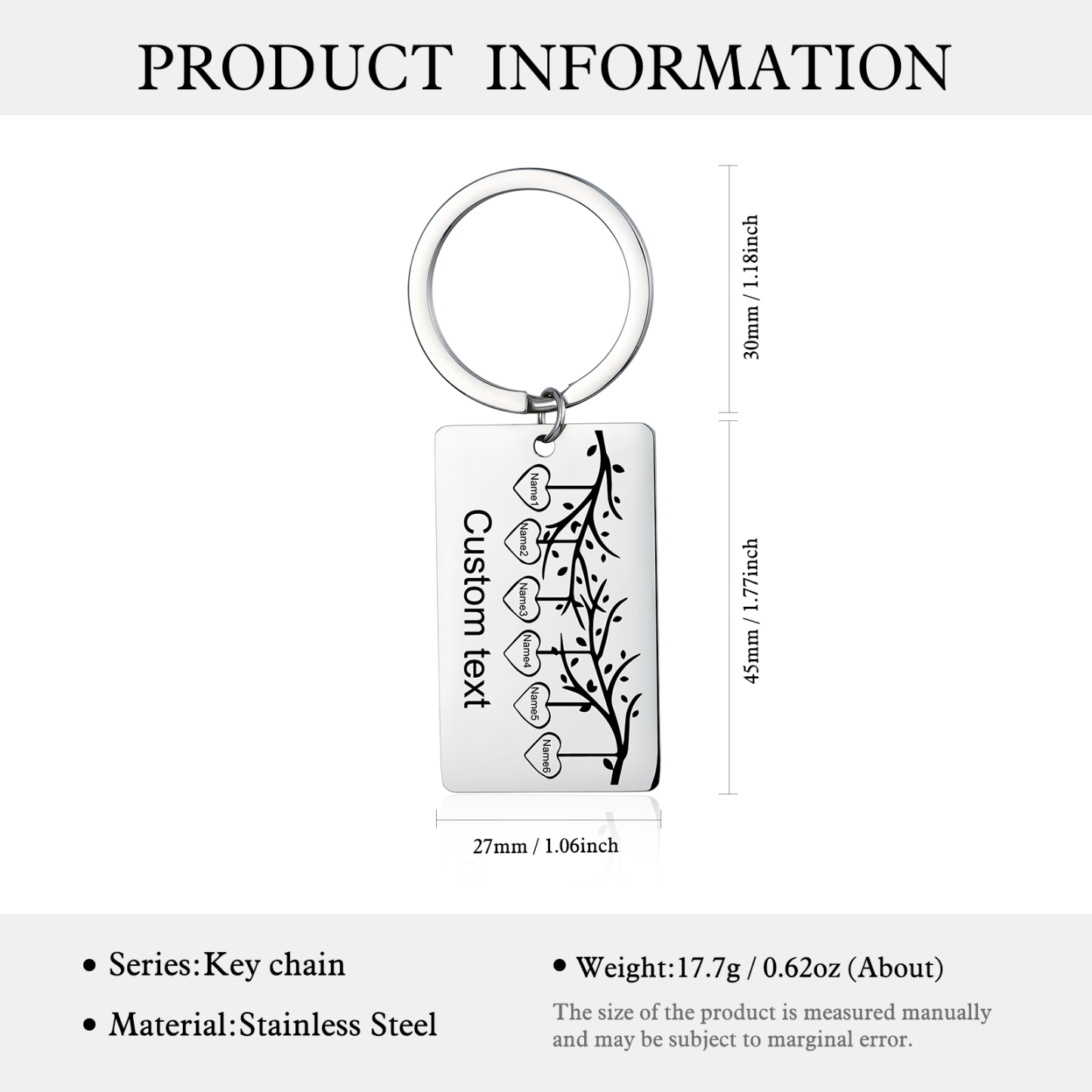 Custom Family Tree Keychain with 6 Names Personalised Dog Tag keyring-Jessemade AU