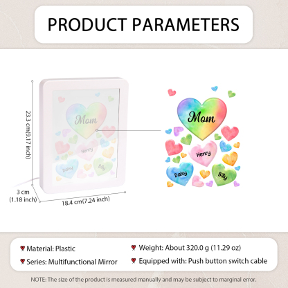 Personalised Night Light Mirror Frame Custom 1 Text & 3 Names Colourful Hearts Family LED Lamp Gift for Grandma/Mother-Jessemade AU