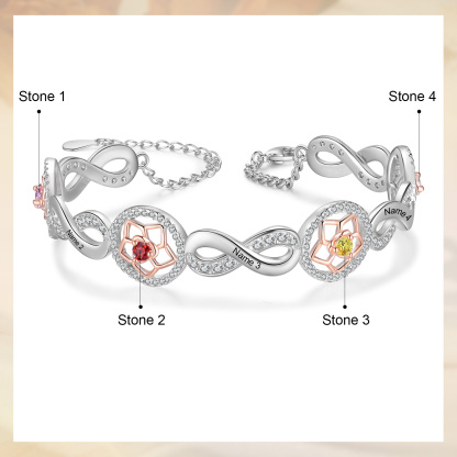 Personalised Women's Bracelet Custom 4 Birthstones & 4 Names Infinity Bracelet Birthday Gift for Her-Jessemade AU