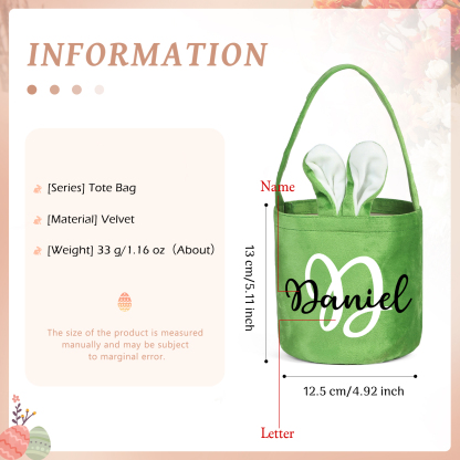 Personalised Bunny Tote Bag Customised with Name & Letter Bucket Bag Bunny Basket Easter Gifts-Jessemade AU