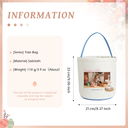 Easter Bunny Tote Bag Personalised Photo & 2 Texts Bucket Bag White Basket Gifts For Kids-Jessemade AU